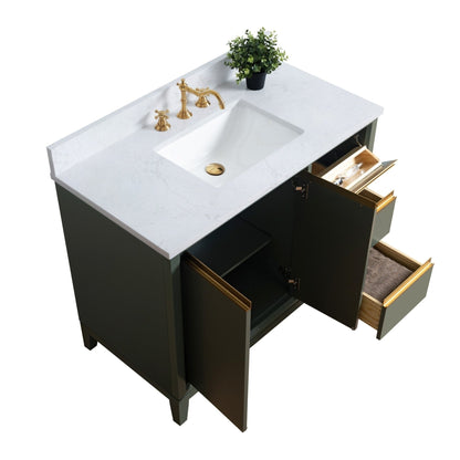 Meuble-lavabo Vanity Art avec lavabo en céramique et plan de travail en marbre composite.