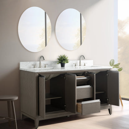 Meuble-lavabo Vanity Art avec lavabo en céramique et plan de travail en marbre composite.