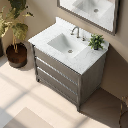 Meuble-lavabo Vanity Art avec lavabo en céramique et plan de travail en marbre composite.