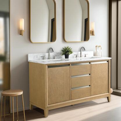 Meuble-lavabo Vanity Art avec lavabo en céramique et plan de travail en marbre composite.