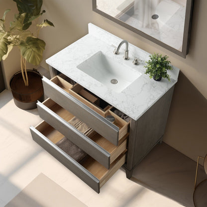 Meuble-lavabo Vanity Art avec lavabo en céramique et plan de travail en marbre composite.