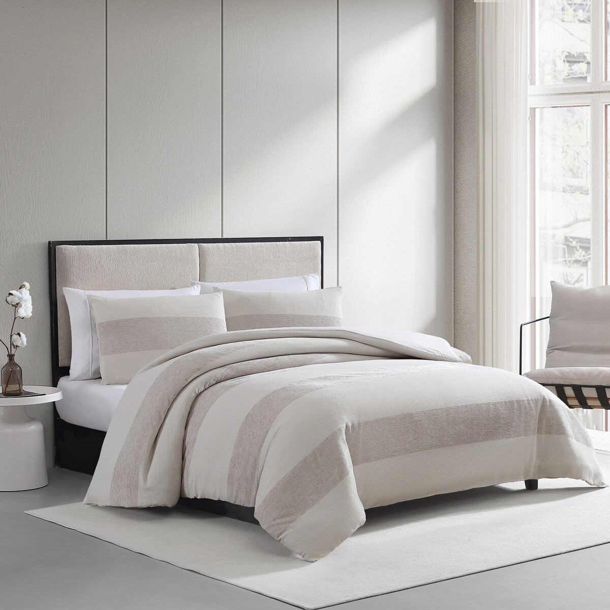 Ensemble de couette Vera Wang en chenille à rayures en nid d'abeille beige