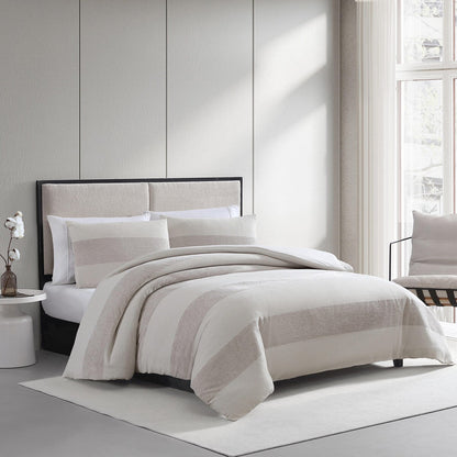Ensemble de couette Vera Wang en chenille à rayures en nid d'abeille beige