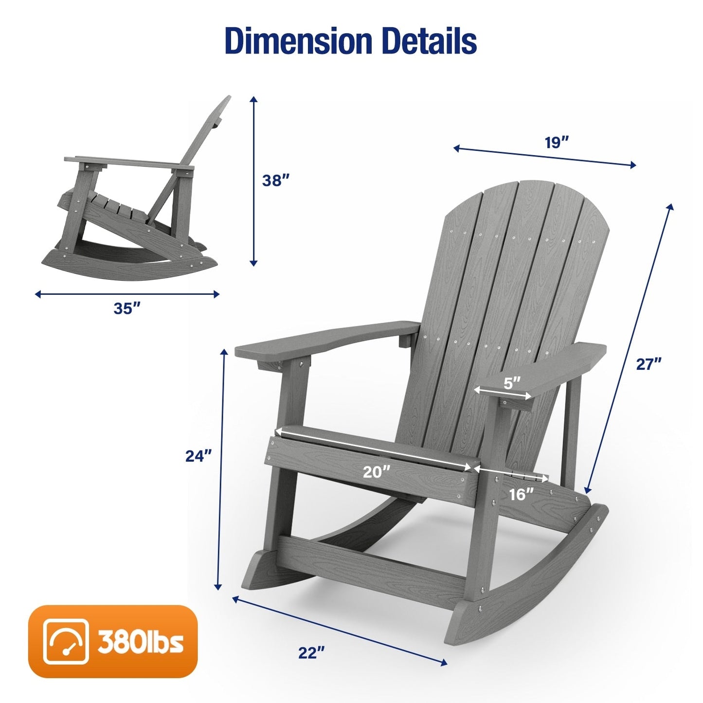 WINSOON Chaise à bascule d'extérieur résistante aux intempéries, lot de 2