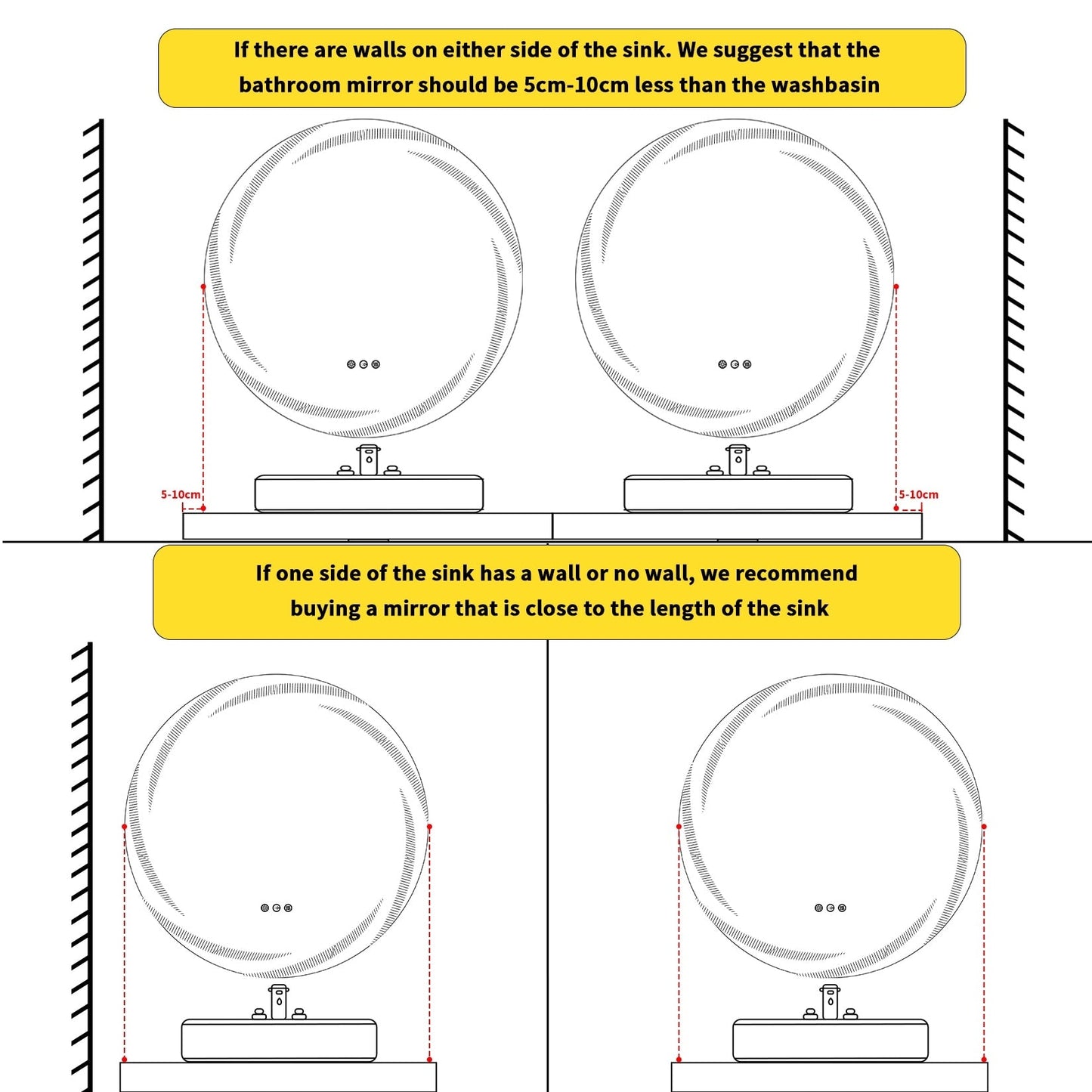 Miropoir de salle de bain à LED étanche, avec éclairage tactile, anti-buée, vanité, intensité variable.