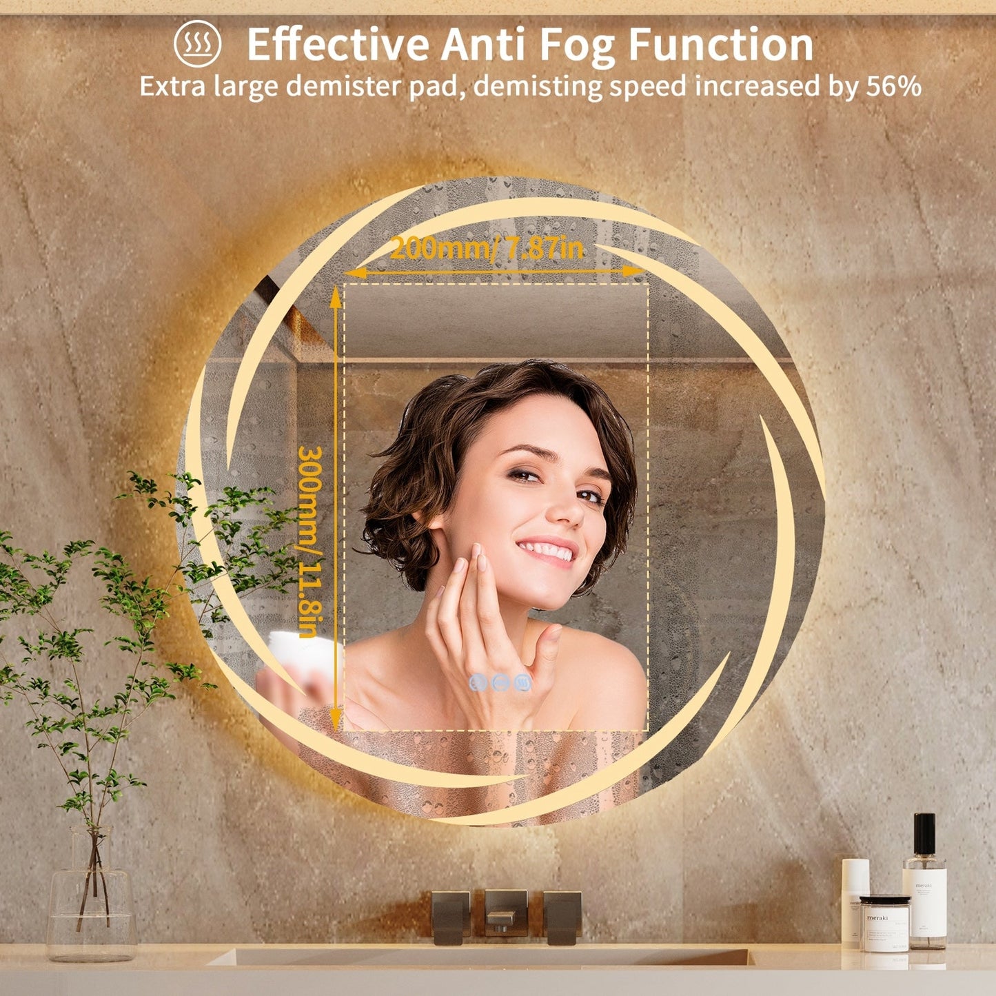 Miropoir de salle de bain à LED étanche, avec éclairage tactile, anti-buée, vanité, intensité variable.