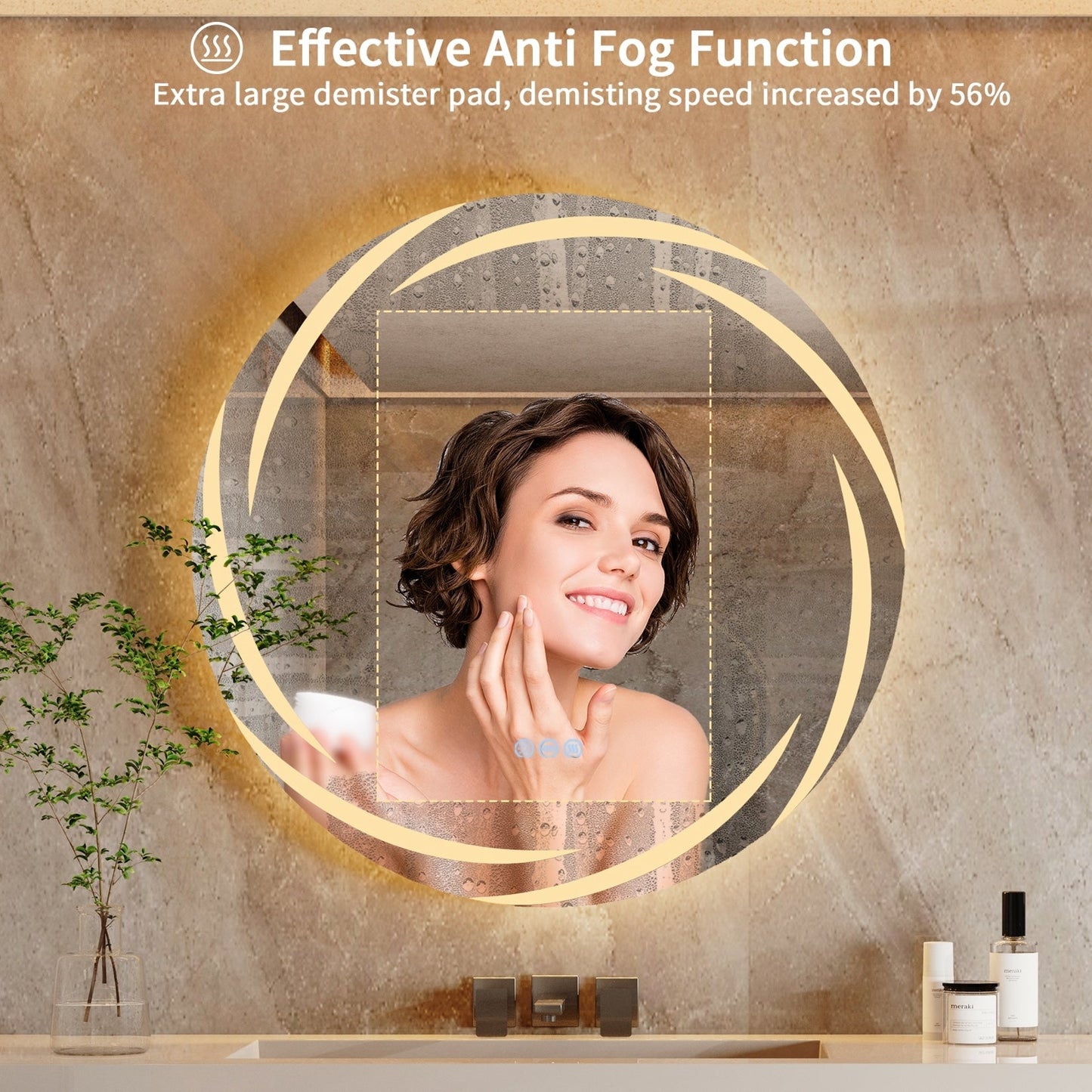 Miropoir de salle de bain à LED étanche, avec éclairage tactile, anti-buée, vanité, intensité variable.