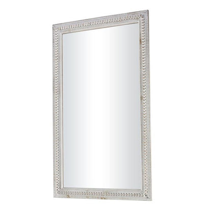 Miroir mural rectangulaire en bois sculpté et perlé, style rustique blanchi, 48 x 28 - Miroir 48 x 28