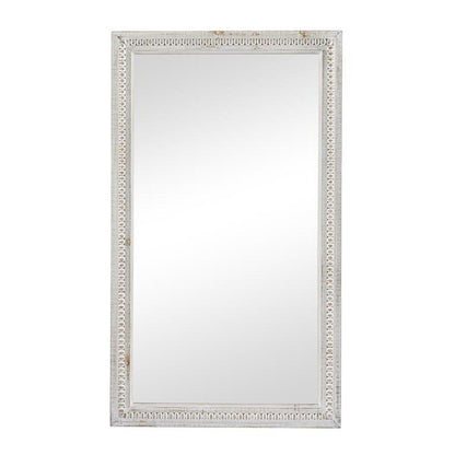 Miroir mural rectangulaire en bois sculpté et perlé, style rustique blanchi, 48 x 28 - Miroir 48 x 28