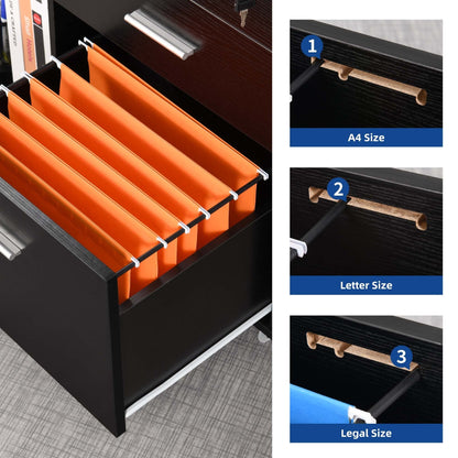 Meuble de rangement en bois avec station de recharge, classeur latéral mobile, verrouillable, compatible avec les dossiers A4, lettres et documents légaux.