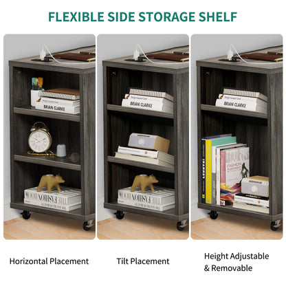 Meuble de rangement en bois avec station de recharge, classeur latéral mobile, verrouillable, compatible avec les dossiers A4, lettres et documents légaux.