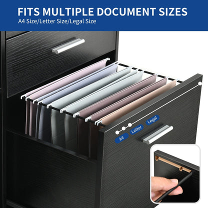 Meuble de rangement en bois avec station de recharge, classeur latéral mobile, verrouillable, compatible avec les dossiers A4, lettres et documents légaux.