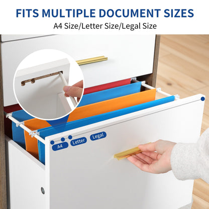 Meuble de rangement en bois avec station de recharge, classeur latéral mobile, verrouillable, compatible avec les dossiers A4, lettres et documents légaux.