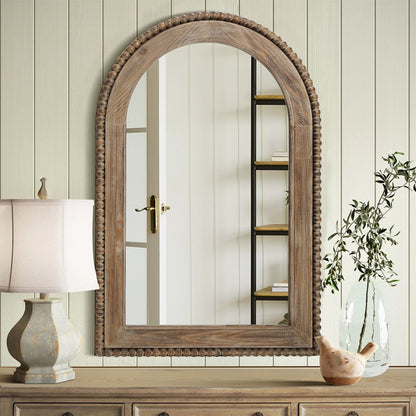 Miroir mural à cadre en bois en forme d'arche, miroir mural de salle de bain - 39,25 H x 25,87 L x 1,5 P