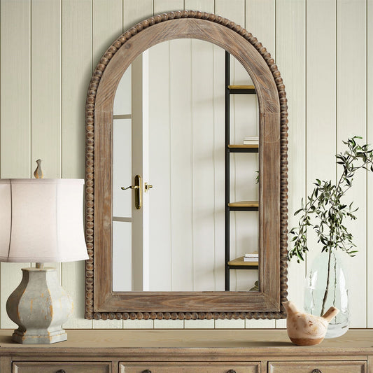 Miroir mural à cadre en bois en forme d'arche, miroir mural de salle de bain - 39,25 H x 25,87 L x 1,5 P