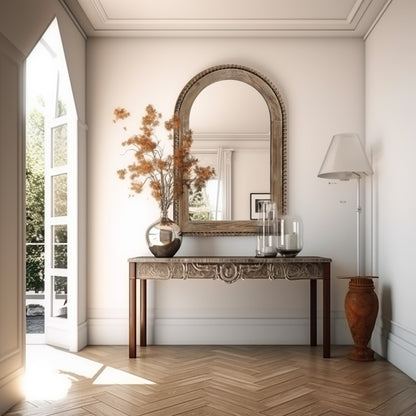 Miroir mural à cadre en bois en forme d'arche, miroir mural de salle de bain - 39,25 H x 25,87 L x 1,5 P