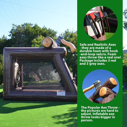 Jeu de lancer de hache gonflable XJUMP avec souffleur d'air et haches en mousse, qualité professionnelle, location, léger, pour jeux en extérieur