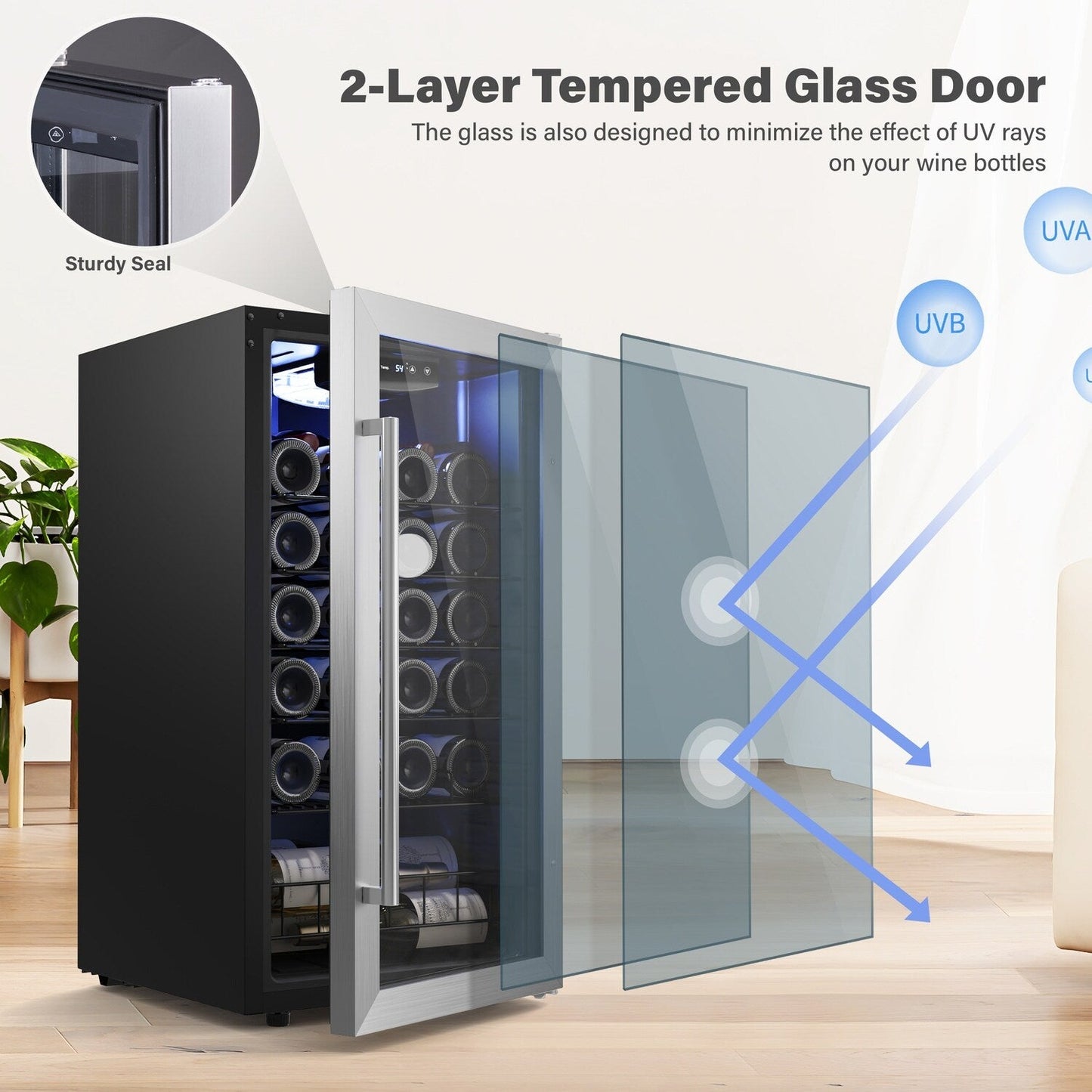 Yeego Réfrigérateur à vin mini-bar indépendant à 17 pouces, monoclimatique, 27 bouteilles - 16,9 pouces